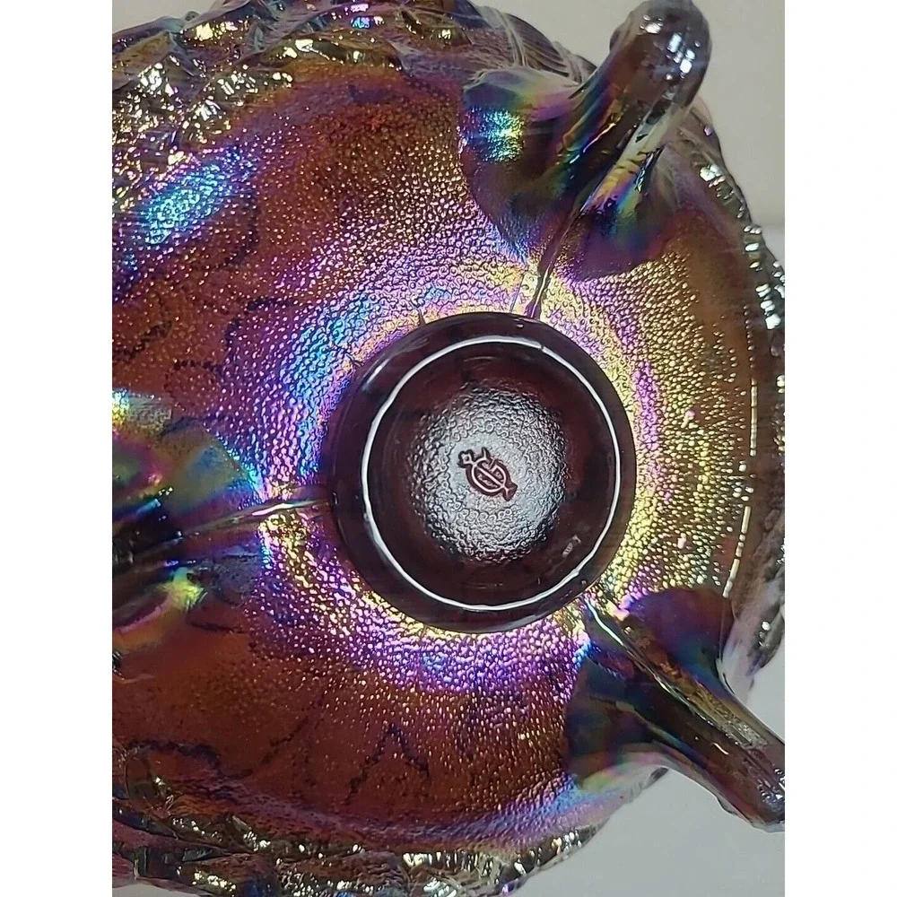 Imperial Glass Carnival Art‎ Lustre Rose Pattern 3-Toed Footed Candy Bowl